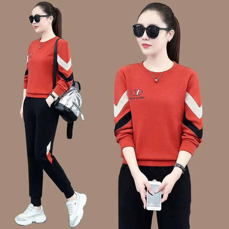Women Sweatshirt Track Suit Black Orange Blue 2-Piece Set - Image 6