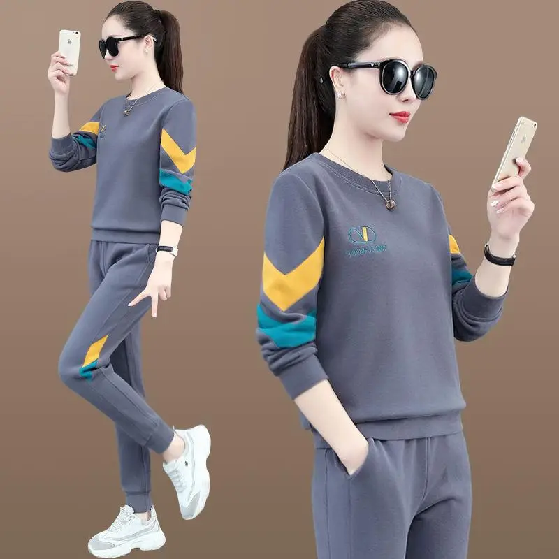 Women Sweatshirt Track Suit Black Orange Blue 2-Piece Set - Image 7