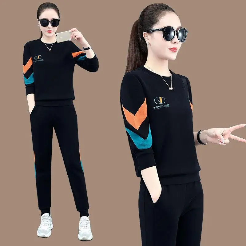 Women Sweatshirt Track Suit Black Orange Blue 2-Piece Set - Image 8