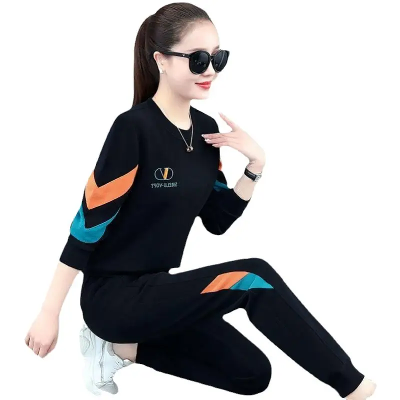 Women Sweatshirt Track Suit Black Orange Blue 2-Piece Set - Image 9