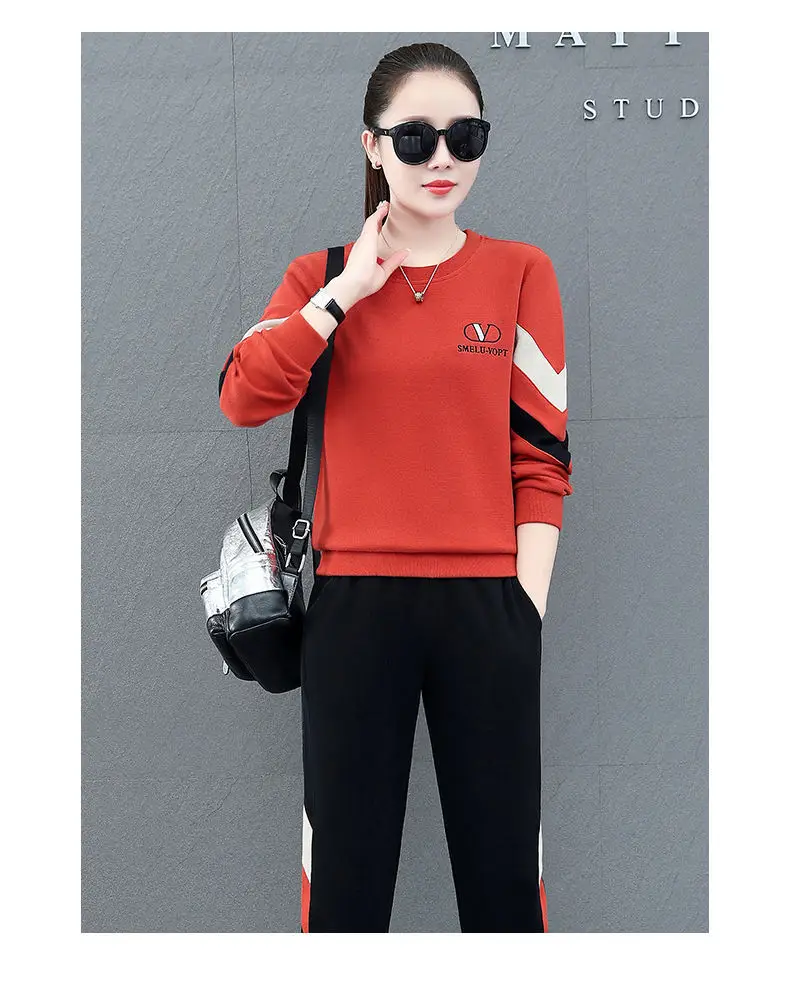 Women Sweatshirt Track Suit Black Orange Blue 2-Piece Set — feature 10