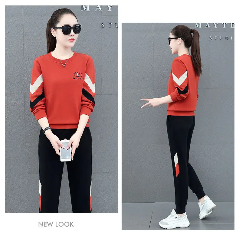 Women Sweatshirt Track Suit Black Orange Blue 2-Piece Set — feature 11