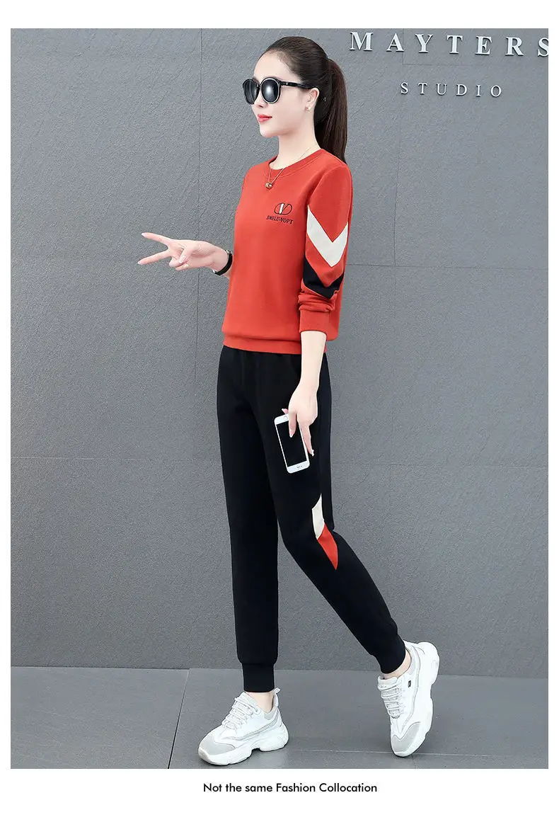 Women Sweatshirt Track Suit Black Orange Blue 2-Piece Set — feature 12