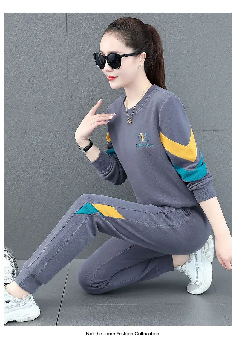 Women Sweatshirt Track Suit Black Orange Blue 2-Piece Set — feature 13