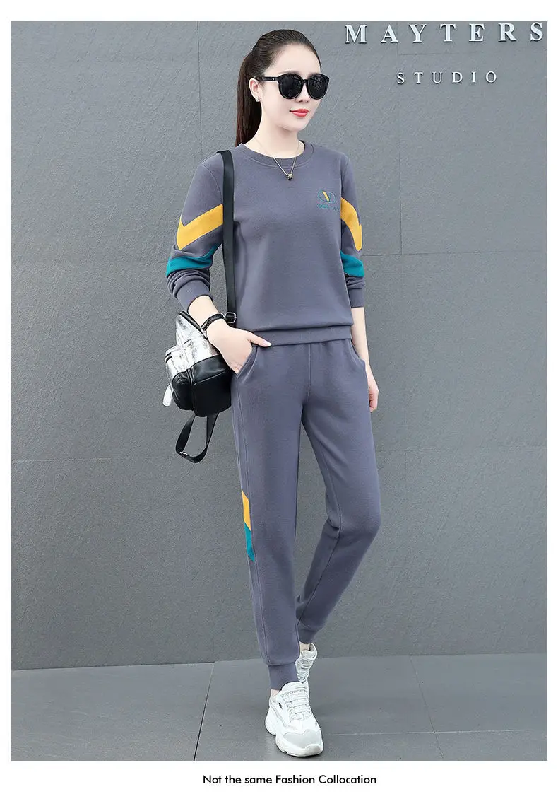 Women Sweatshirt Track Suit Black Orange Blue 2-Piece Set — feature 14