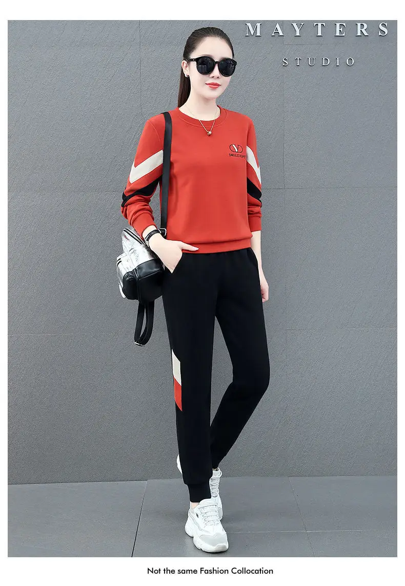Women Sweatshirt Track Suit Black Orange Blue 2-Piece Set — feature 9