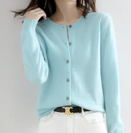 Women Red Knitted Round Neck Cardigan 2023