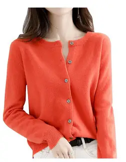 Women Red Knitted Round Neck Cardigan 2023
