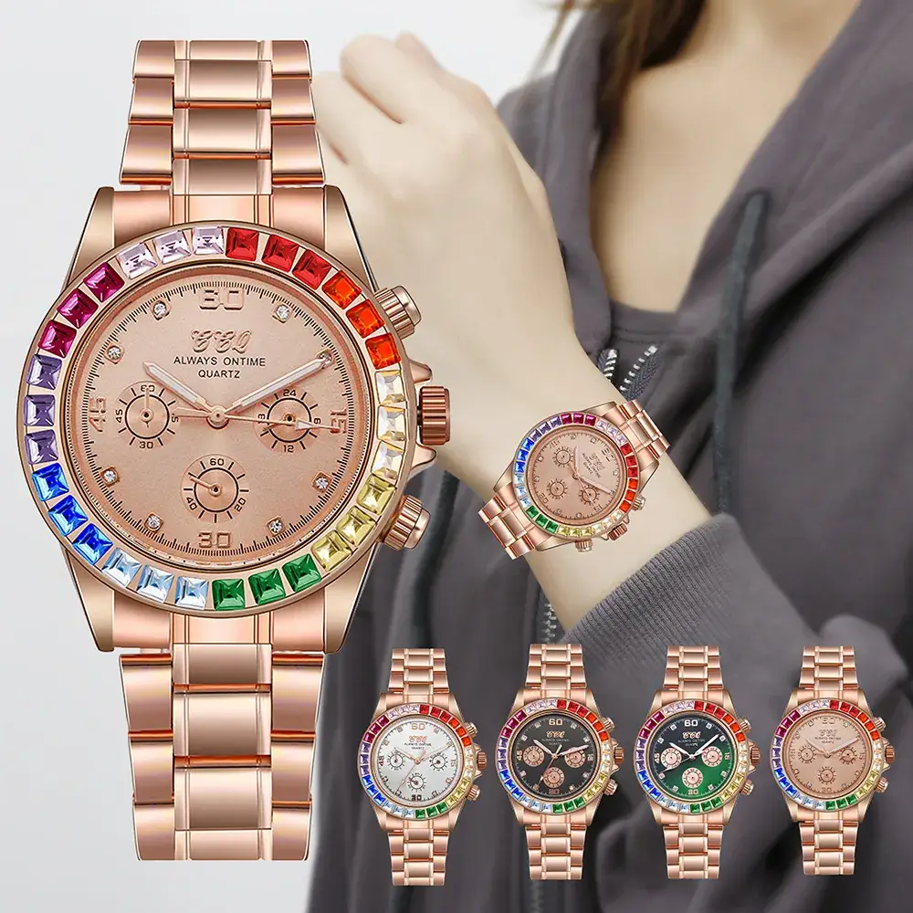 2021 Rhinestone Women's Quartz Watch with Three Eyes Design - Image 4