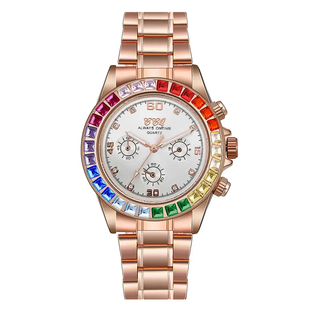 2021 Rhinestone Women's Quartz Watch with Three Eyes Design - Image 3