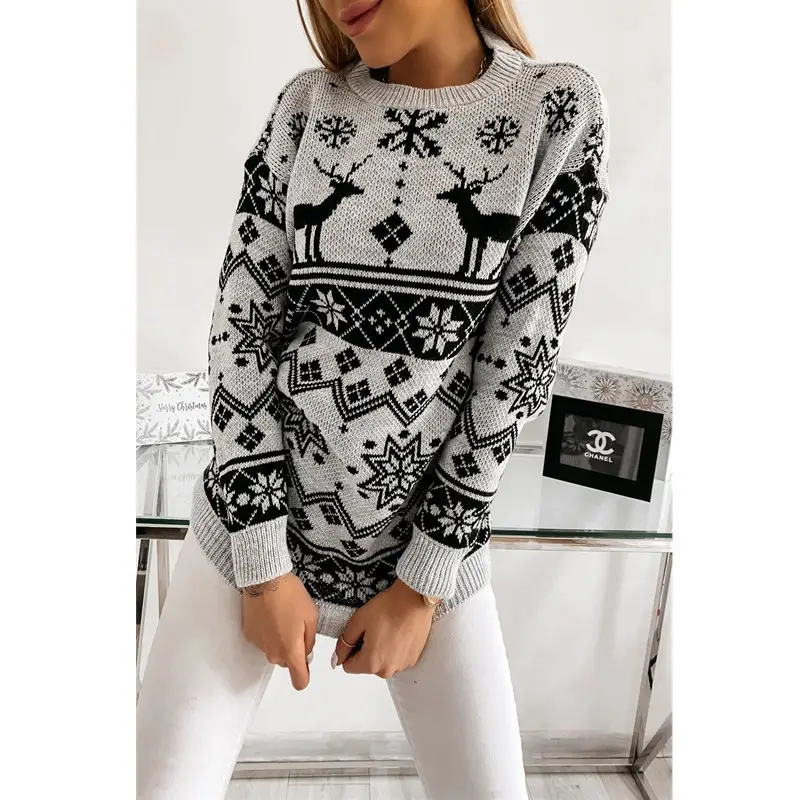 2021 Christmas Women's Red White Knitted Sweater Set