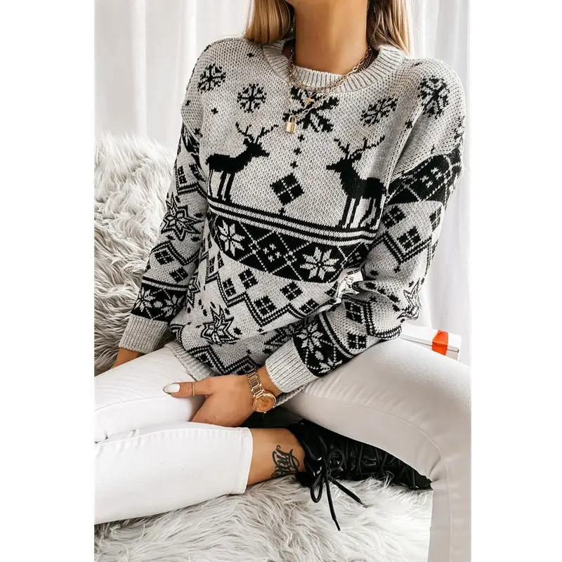 2021 Christmas Women's Red White Knitted Sweater Set