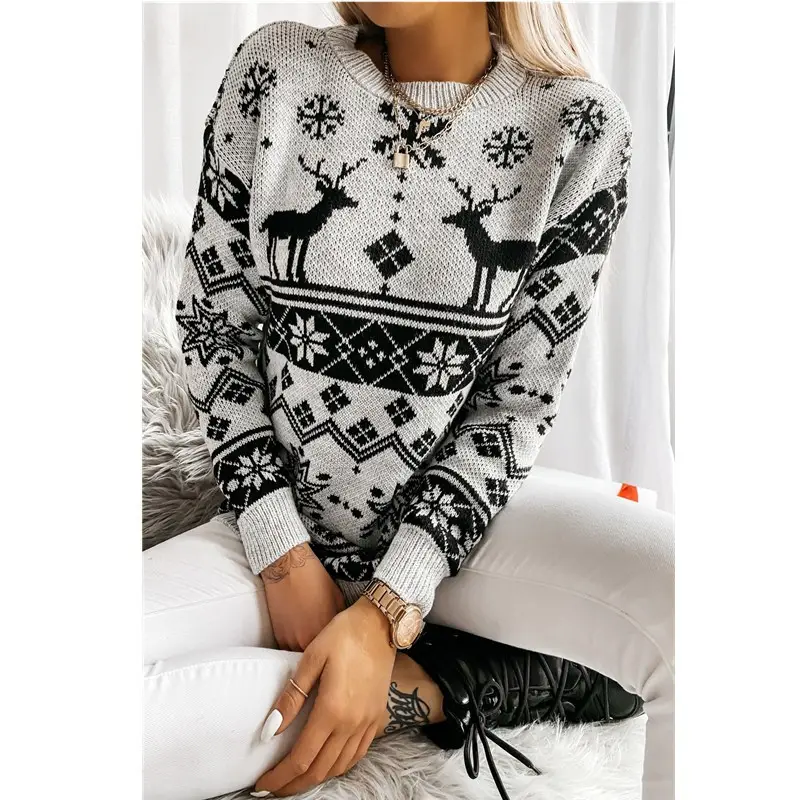 2021 Christmas Women's Red White Knitted Sweater Set