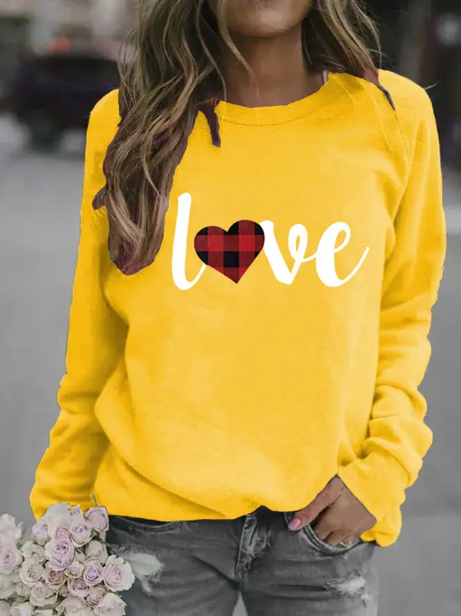 Women's Long Sleeve Valentine Heart Print Sweater Mustard - Image 4