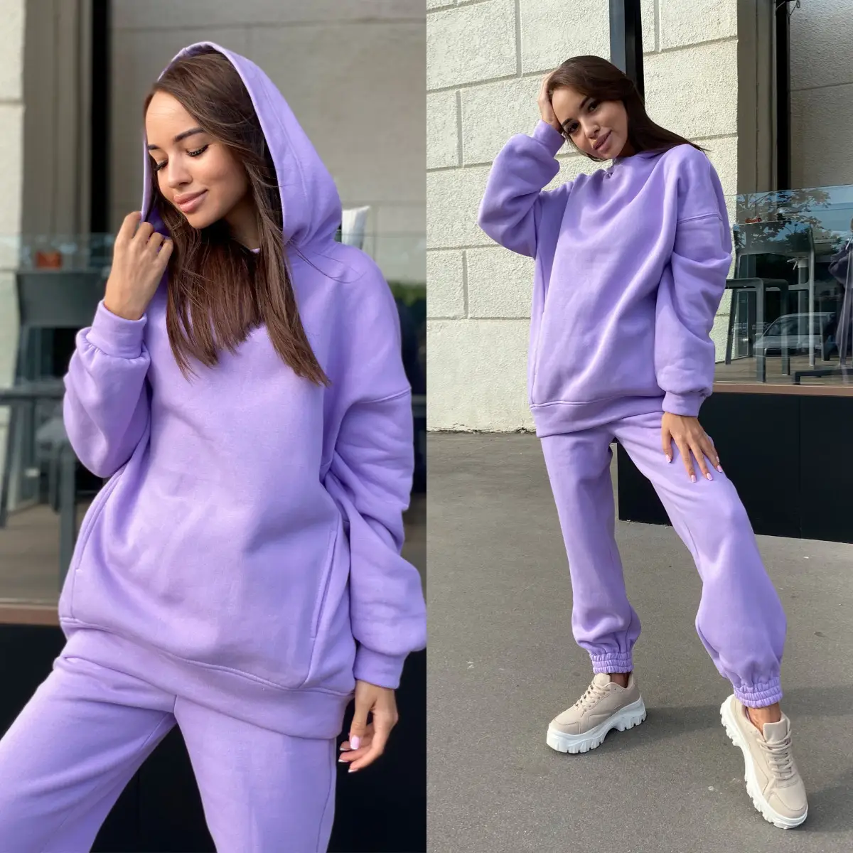 2023 Women Hooded Sweatshirt Set Olive Green Casual Two-Piece - Image 3