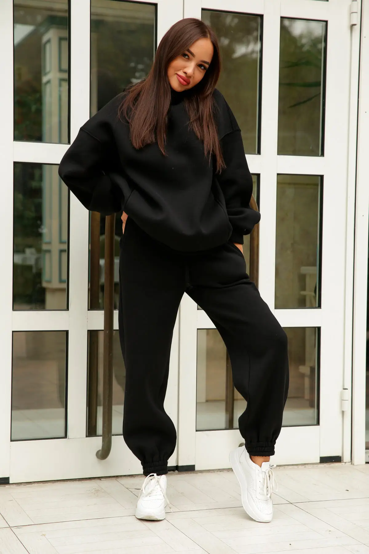 2023 Women Hooded Sweatshirt Set Olive Green Casual Two-Piece - Image 4