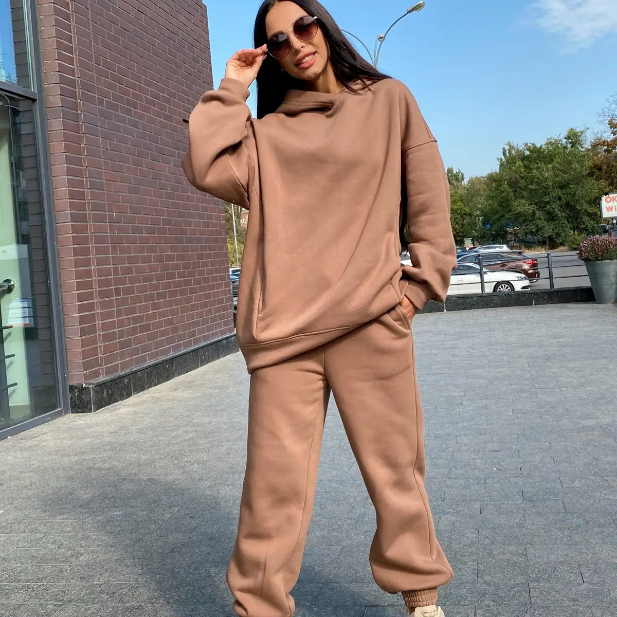 2023 Women Hooded Sweatshirt Set Olive Green Casual Two-Piece - Image 5