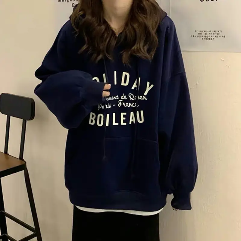 Women Red Hooded Sweatshirt Loose Fit 2025 - Image 6