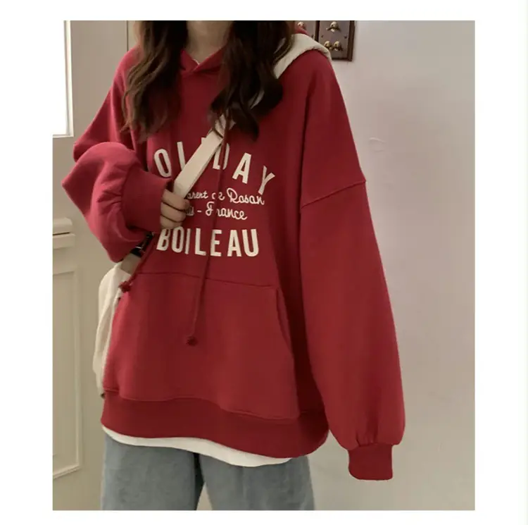 Women Red Hooded Sweatshirt Loose Fit 2025 — feature 11