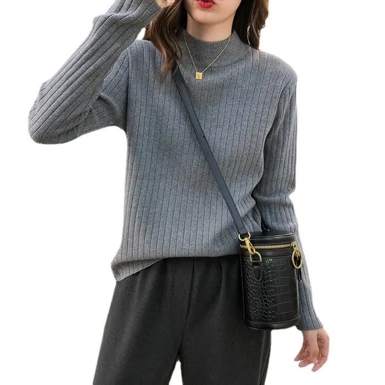 Women Half Turtleneck Knit Shirt with Crossbody Bag - Image 13