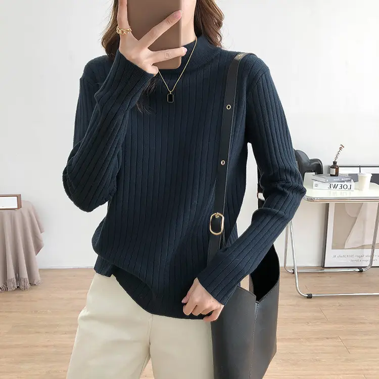 Women Half Turtleneck Knit Shirt with Crossbody Bag — feature 10