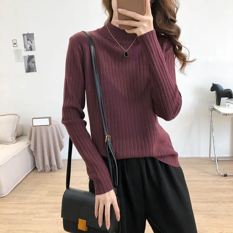 Women Half Turtleneck Knit Shirt with Crossbody Bag — feature 8