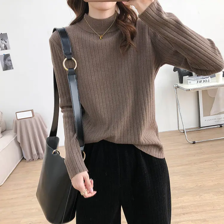 Women Half Turtleneck Knit Shirt with Crossbody Bag — feature 9