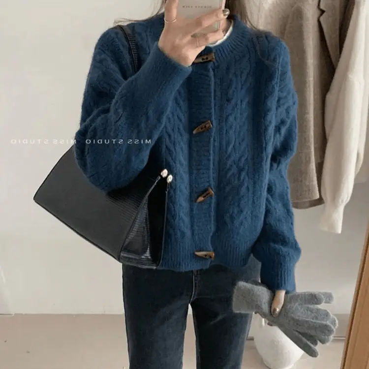 Women's Light Blue Knitted Cardigan with Button Closure - Image 6