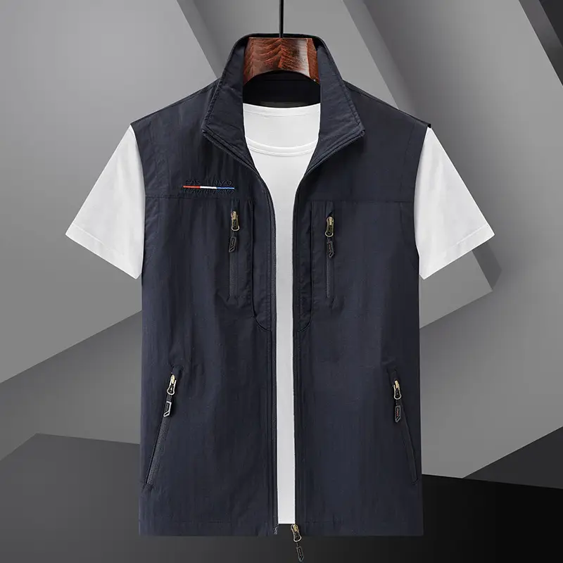 Men's Navy Blue Waistcoat Vest with Zip Front - Image 3
