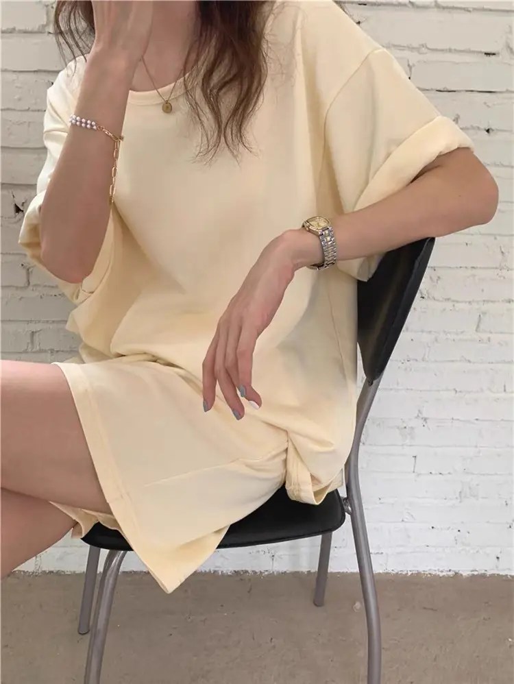 Women Cotton Casual Shorts Set Black Summer Holiday — feature 5