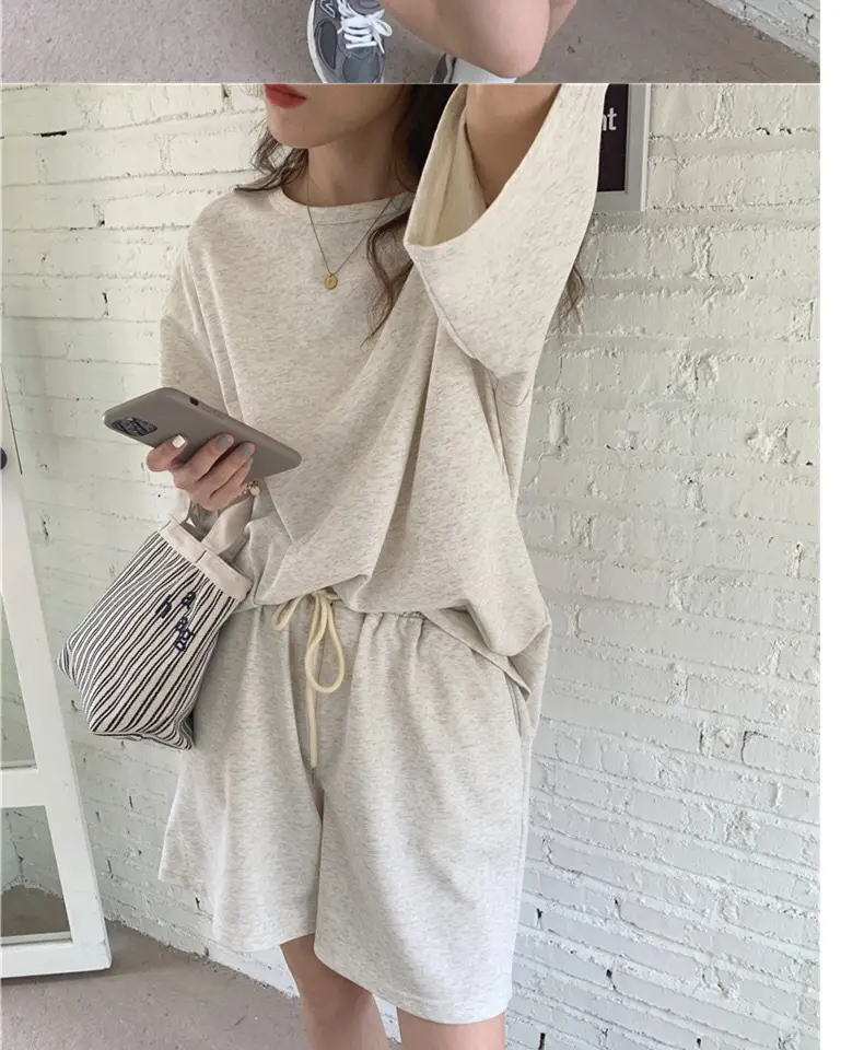 Women Cotton Casual Shorts Set Black Summer Holiday — feature 8