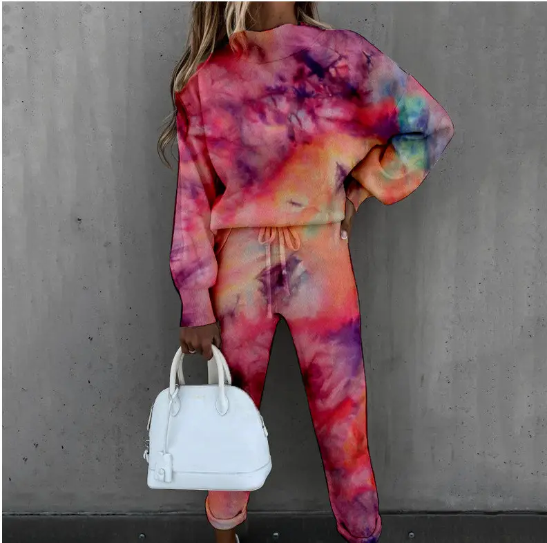 Women Star Moon Print Tie-Dye Suit Beige Long Sleeve
