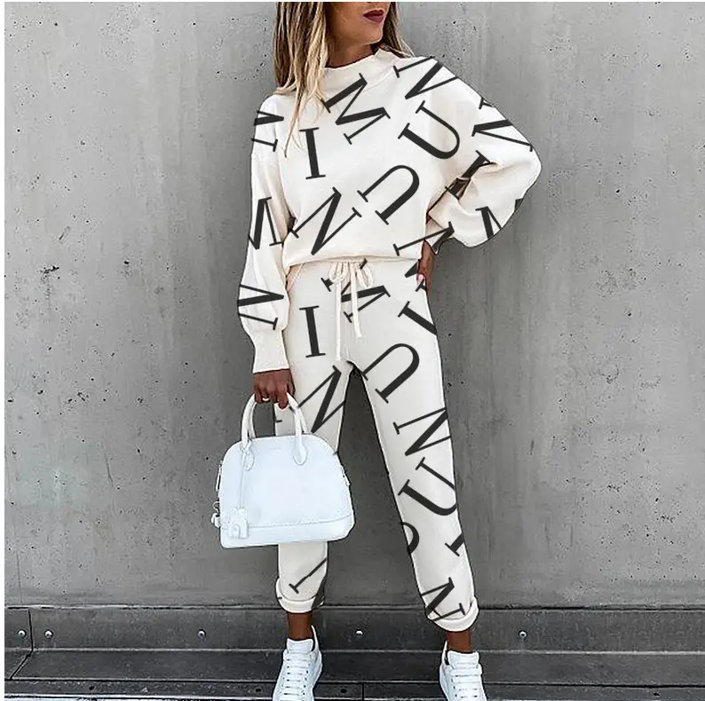 Women Star Moon Print Tie-Dye Suit Beige Long Sleeve