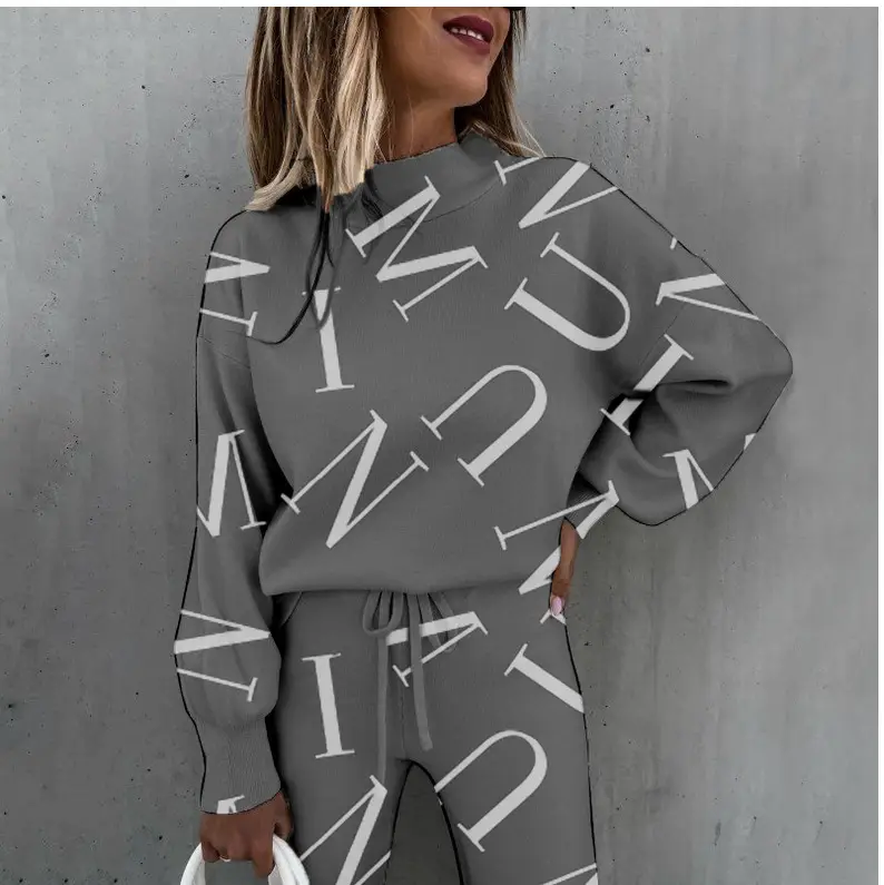 Women Star Moon Print Tie-Dye Suit Beige Long Sleeve