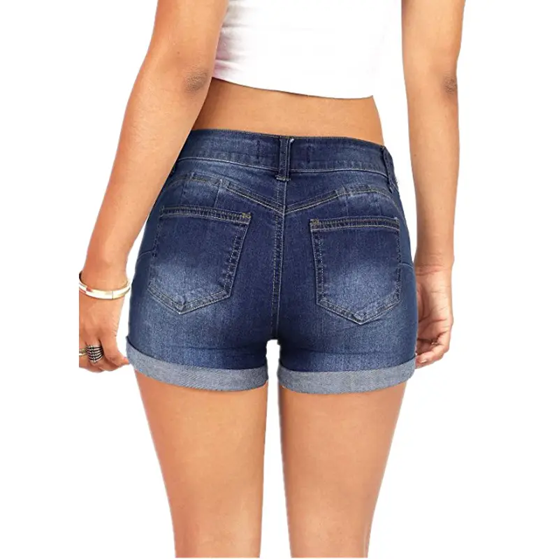 Women Cuffed Denim Shorts Blue High Waist Trendy — feature 10