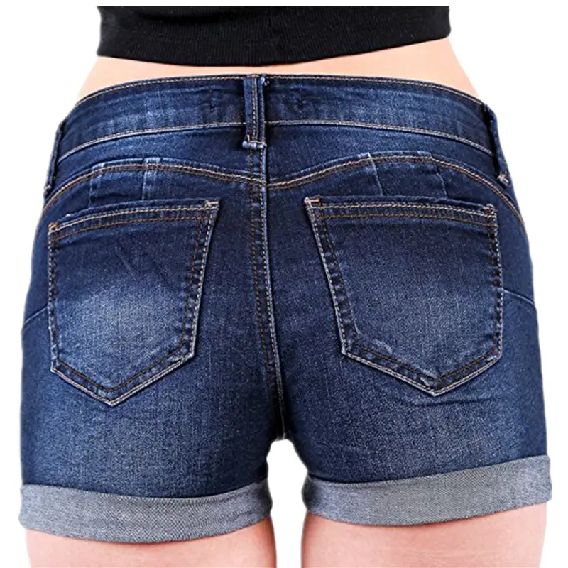 Women Cuffed Denim Shorts Blue High Waist Trendy — feature 11