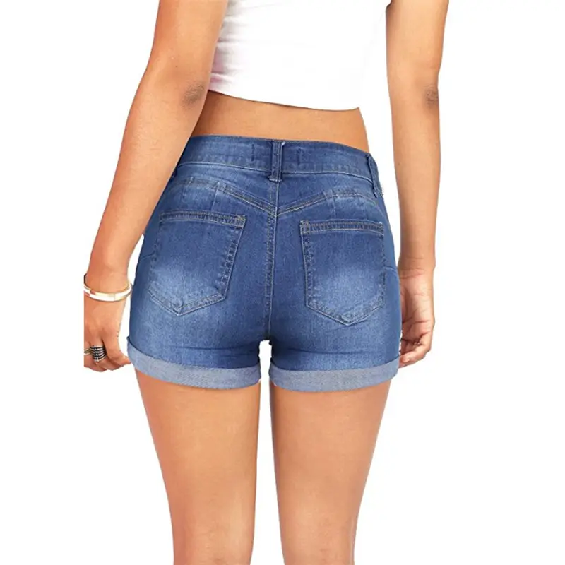 Women Cuffed Denim Shorts Blue High Waist Trendy — feature 4