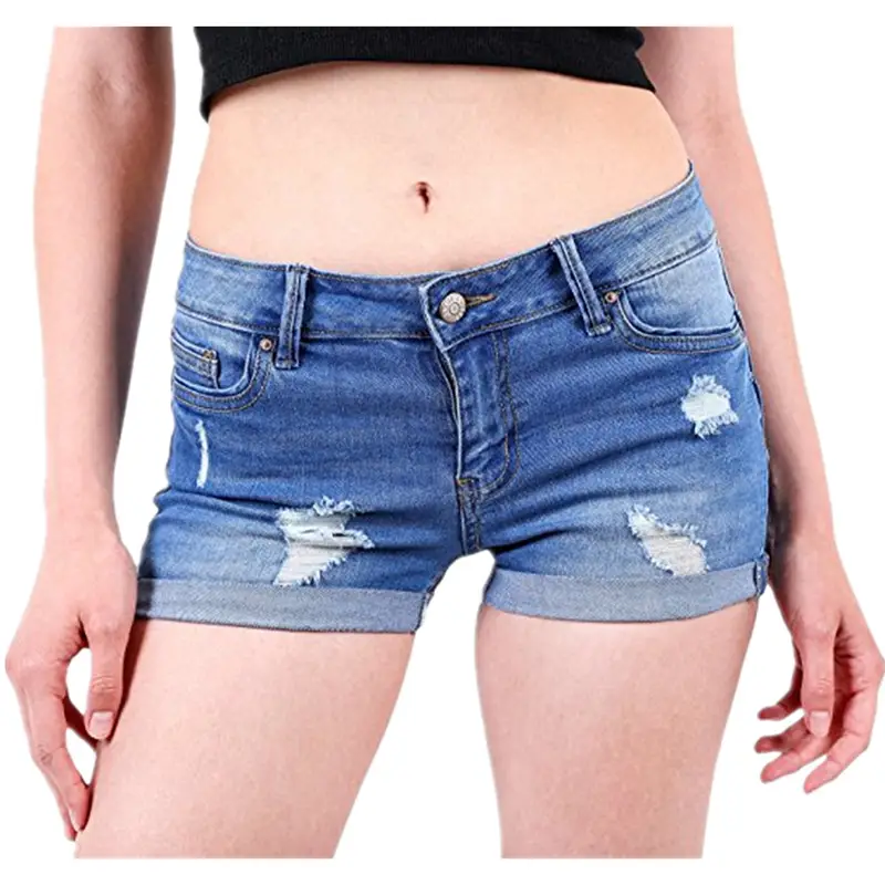 Women Cuffed Denim Shorts Blue High Waist Trendy — feature 6