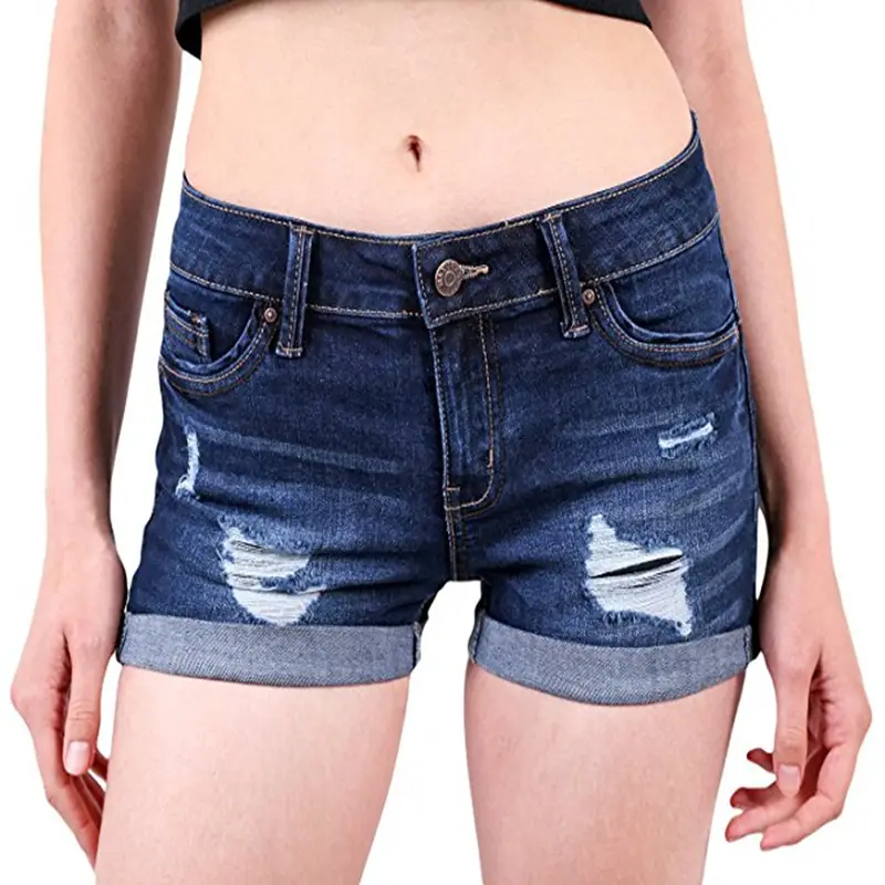 Women Cuffed Denim Shorts Blue High Waist Trendy — feature 8