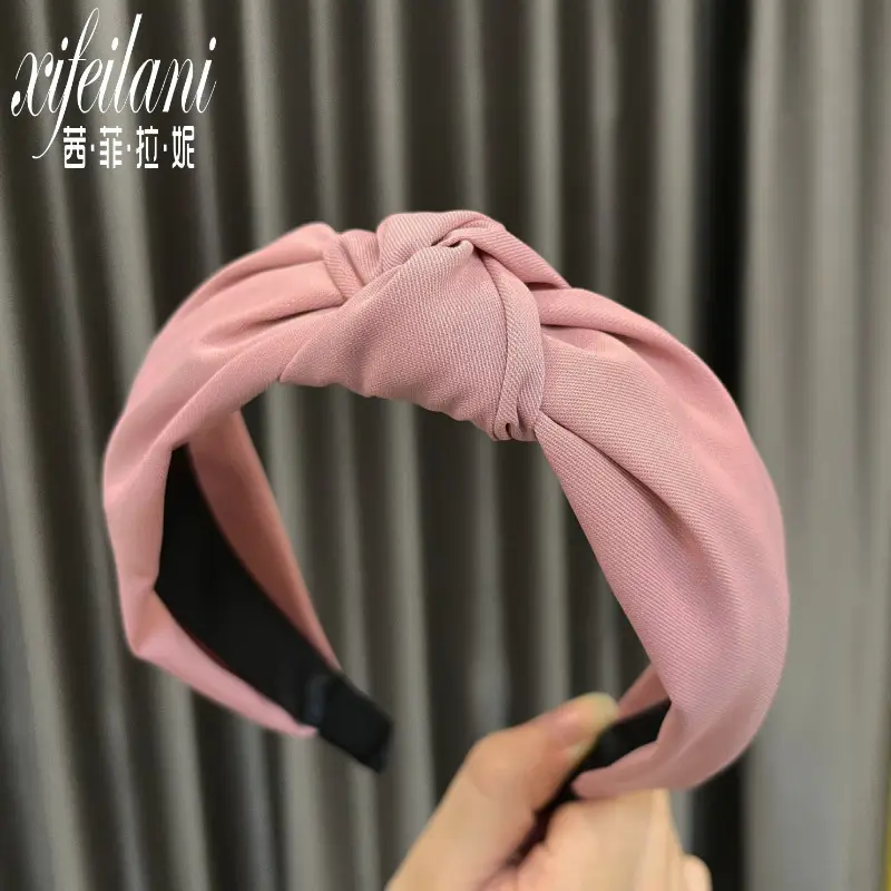 Pure Color Twill Hairband with Wide Edges, 6 Colors - Image 2
