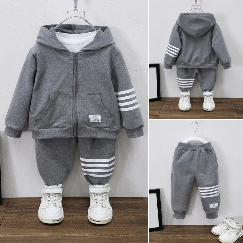 Boys Grey Hoodie Track Suit 2-Piece Spring Autumn Set