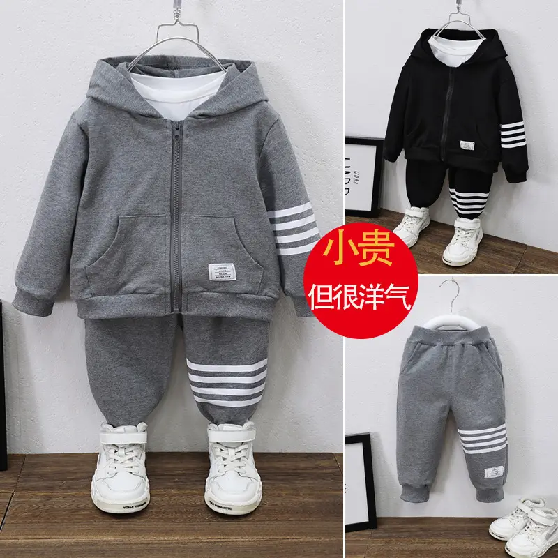 Boys Grey Hoodie Track Suit 2-Piece Spring Autumn Set