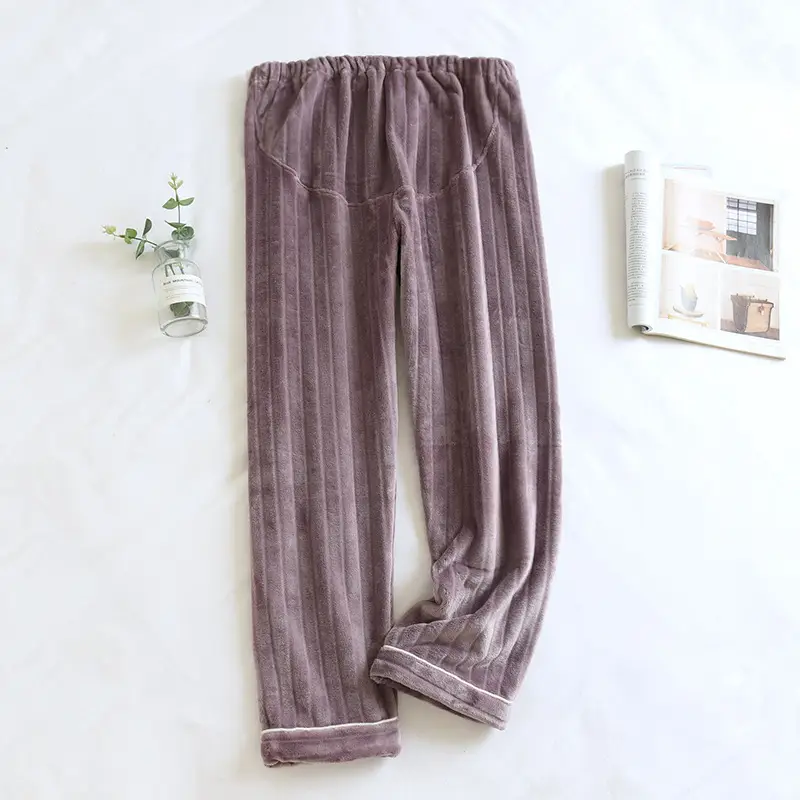 Flannel Pregnant Women's Warm Pajama Pants with Adjustable Waist - Image 2