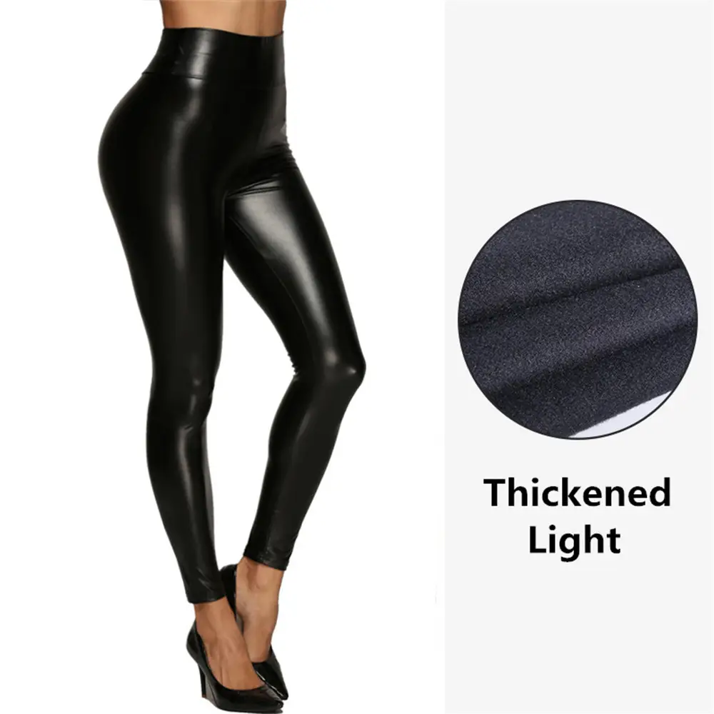 Women's High Waist Leather Pants Blue Plus Size