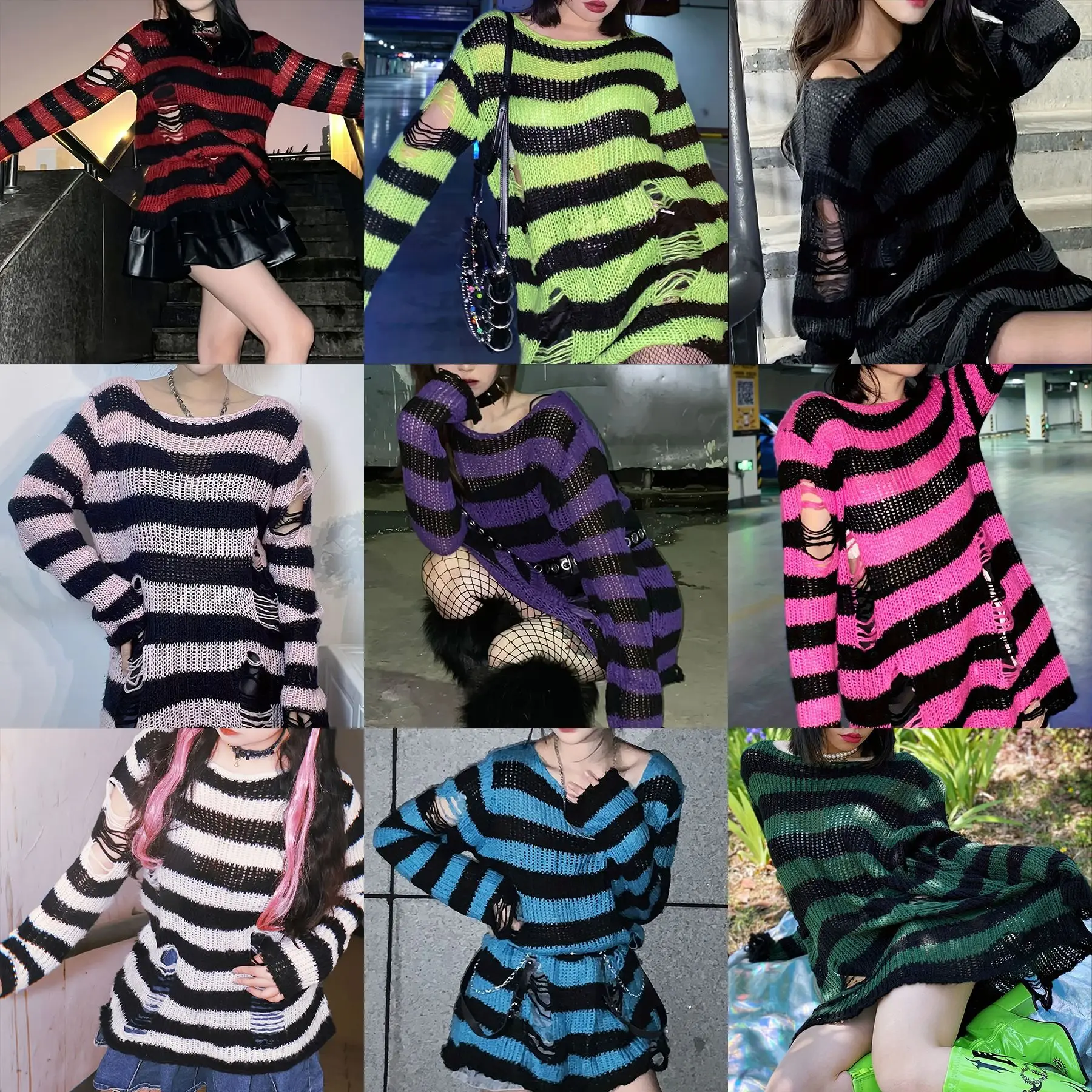 Women's Red Black Striped Mohair Pullover Mid Length - Image 20