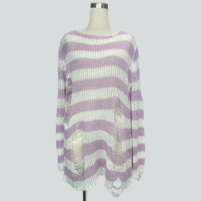 Women's Red Black Striped Mohair Pullover Mid Length — feature 12