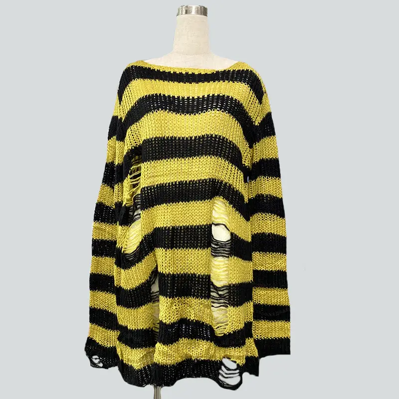 Women's Red Black Striped Mohair Pullover Mid Length — feature 10