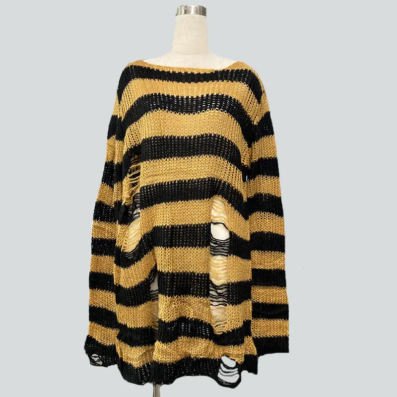 Women's Red Black Striped Mohair Pullover Mid Length — feature 17