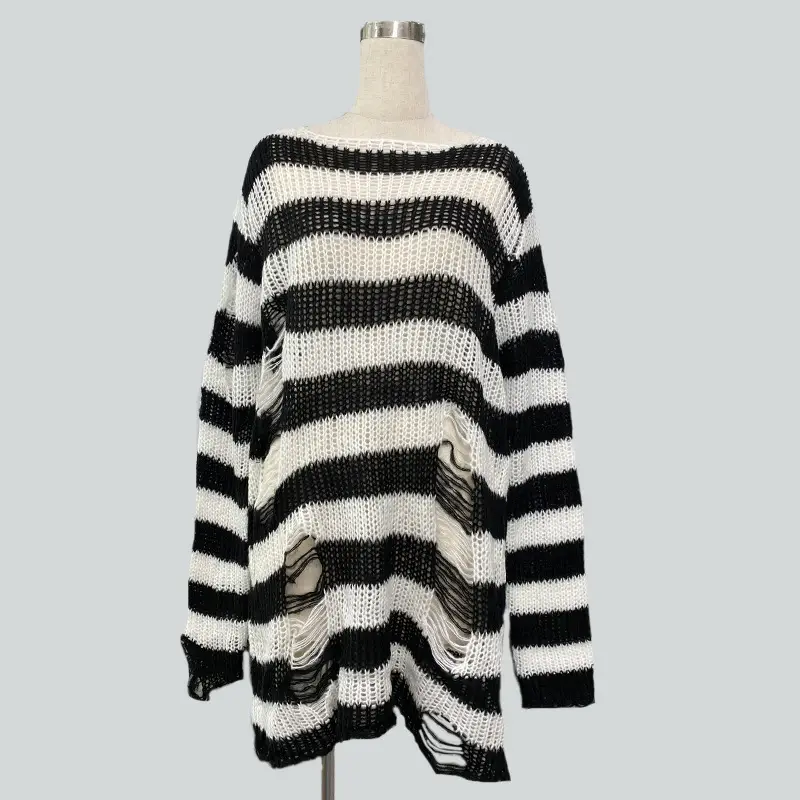 Women's Red Black Striped Mohair Pullover Mid Length — feature 16