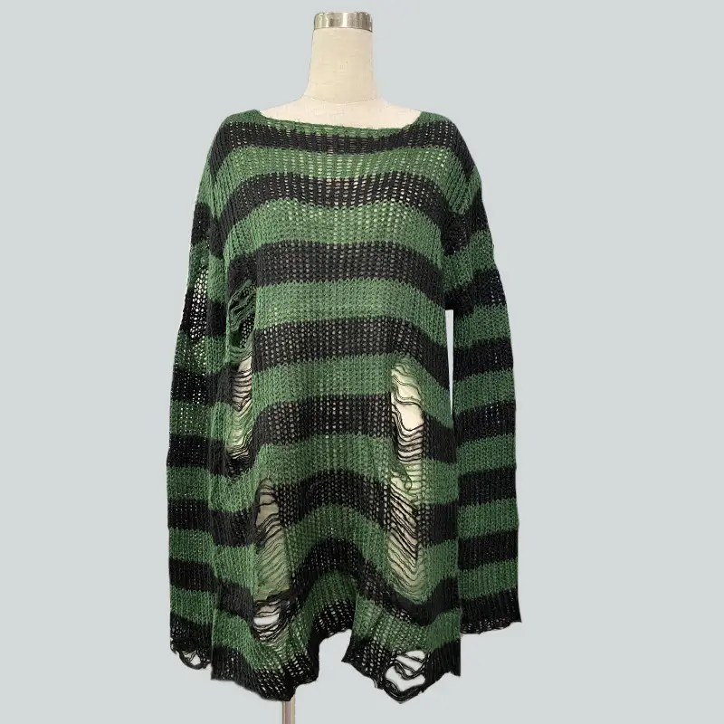 Women's Red Black Striped Mohair Pullover Mid Length — feature 14